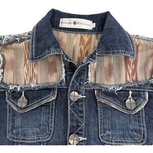 Rancho Estancia Women's Denim Jacket L Southwestern Lined Western Boho Trucker